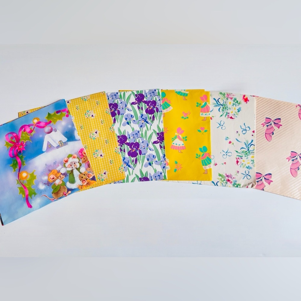 Vintage Wrapping Paper Bundle 6 Sheets Retro Holiday Floral
